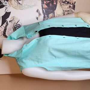 NWT CALVIN KLEIN CK LINEN CHIC SLEEVELESS TUNIC TOP TEAL BLUE